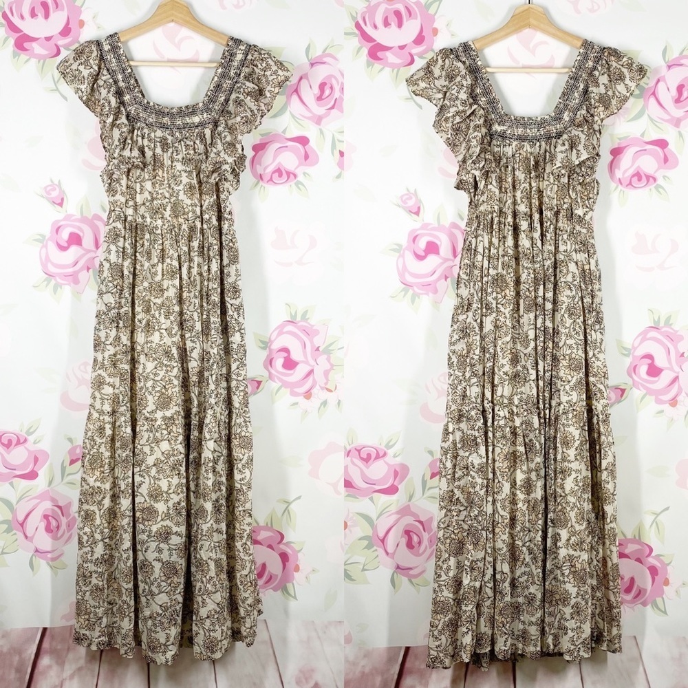 NEW Free People Bonita Printed Tiered Midi Dress Tea Combo XS